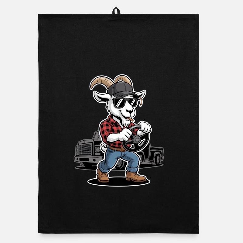 Cool Goat Trucker Truck Driver Style Organic dish towel