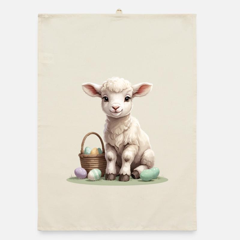 Pastel lamb with Easter eggs Organic dish towel
