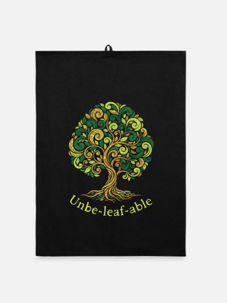 Unbe-leaf-able Baum Wortspiel - Organic Geschirrtuch - Schwarz - Vorne