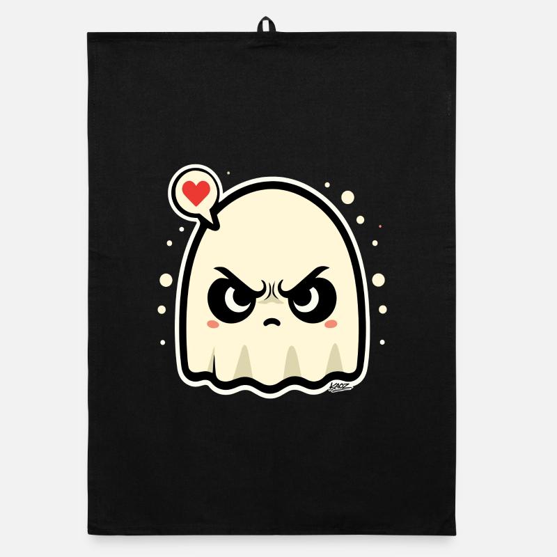 Angry Ghost with Heart Speech Bubble Organic dish towel