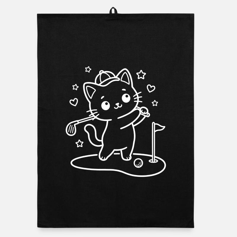 Kawaii Cat Playing Golf Organic dish towel