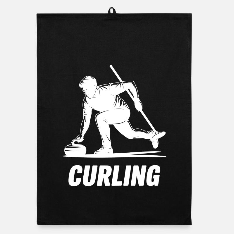 Curling Man Athlete Action Silhouette Organic dish towel