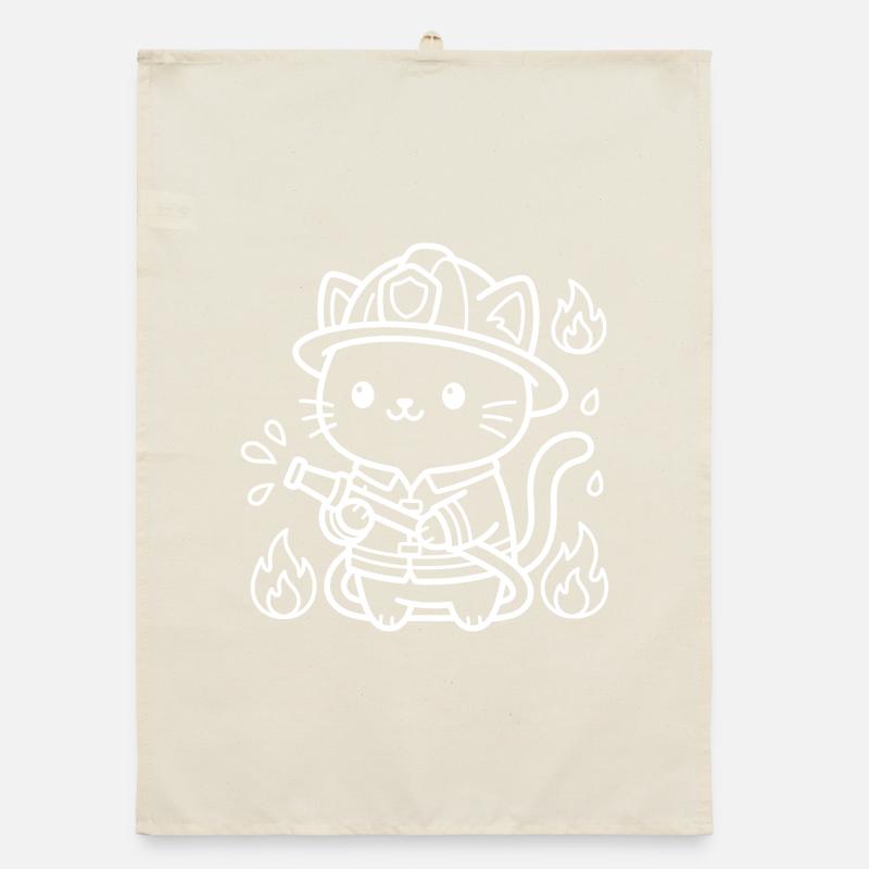 Pompier Kawaii Cat Torchon bio