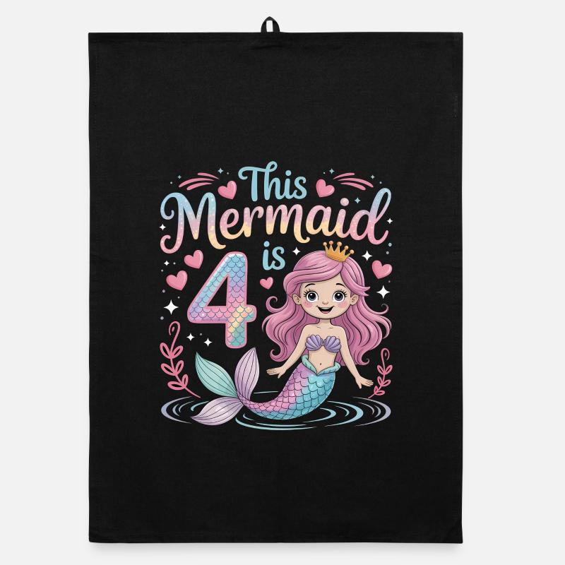 Mermaid 4th Birthday 4 Years Organic dish towel