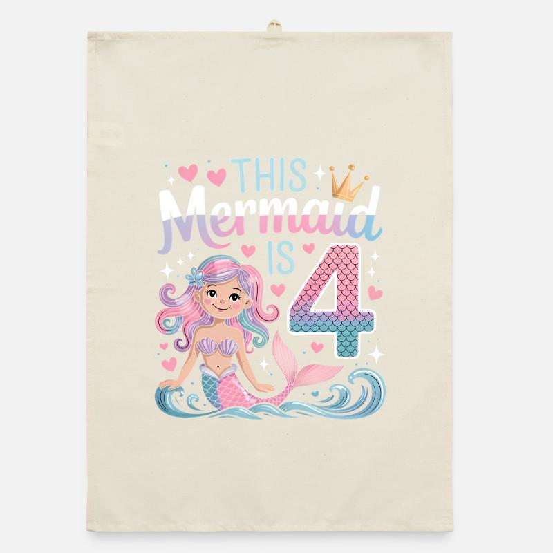 4e anniversaire de la sirène 4 ans Torchon bio