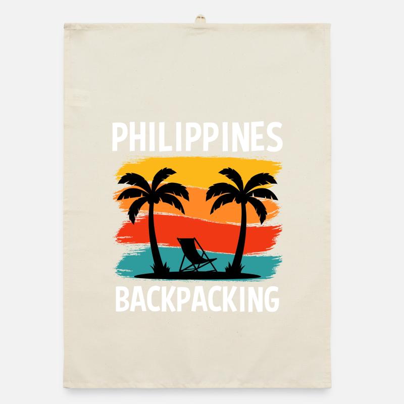 Philippines Backpacking Sunset Design Organic dish towel