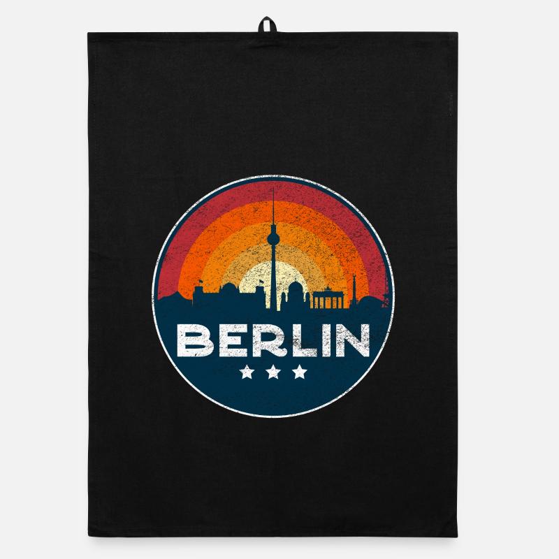 Berlin Skyline Sunset Retro Badge Design Organic Geschirrtuch