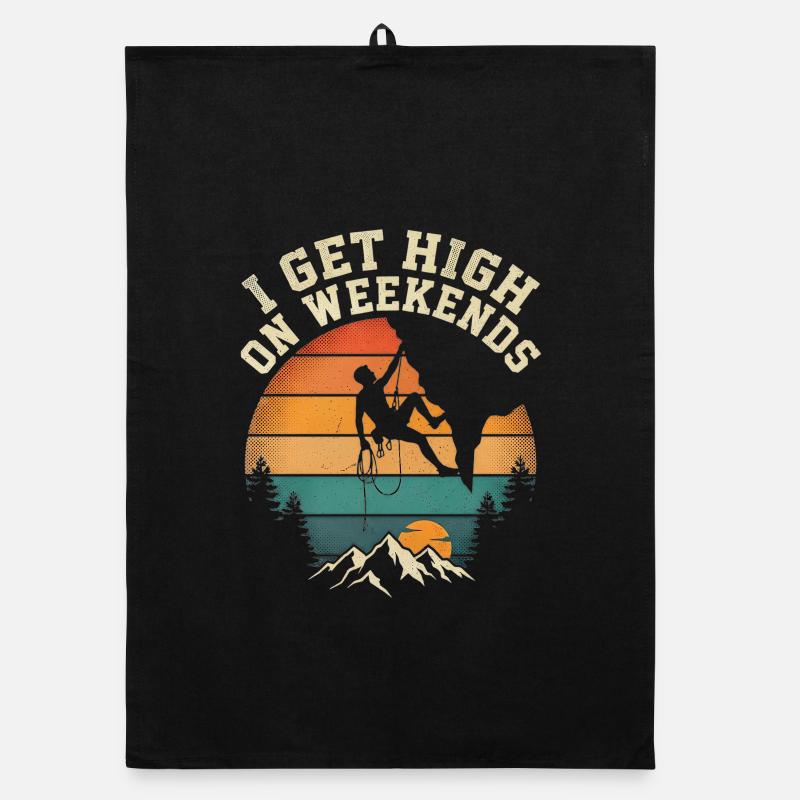 I Get High On Weekends Klettern Berge Sonne Organic Geschirrtuch