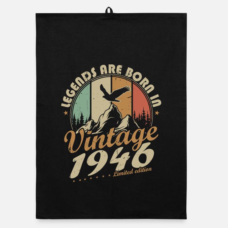 Cadeau d’anniversaire vintage 1946 - Torchon bio - noir