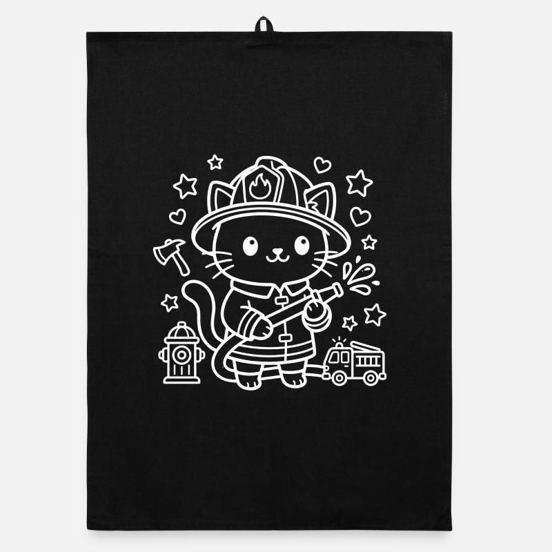 Pompier Kawaii Cat Torchon bio