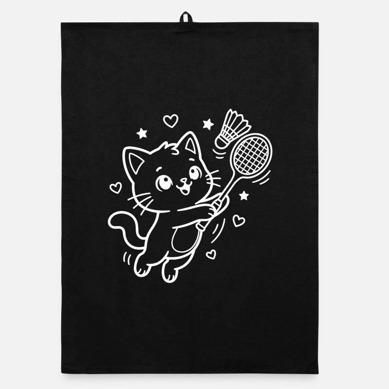 Kawaii Cat Playing Badminton Organic dish towel