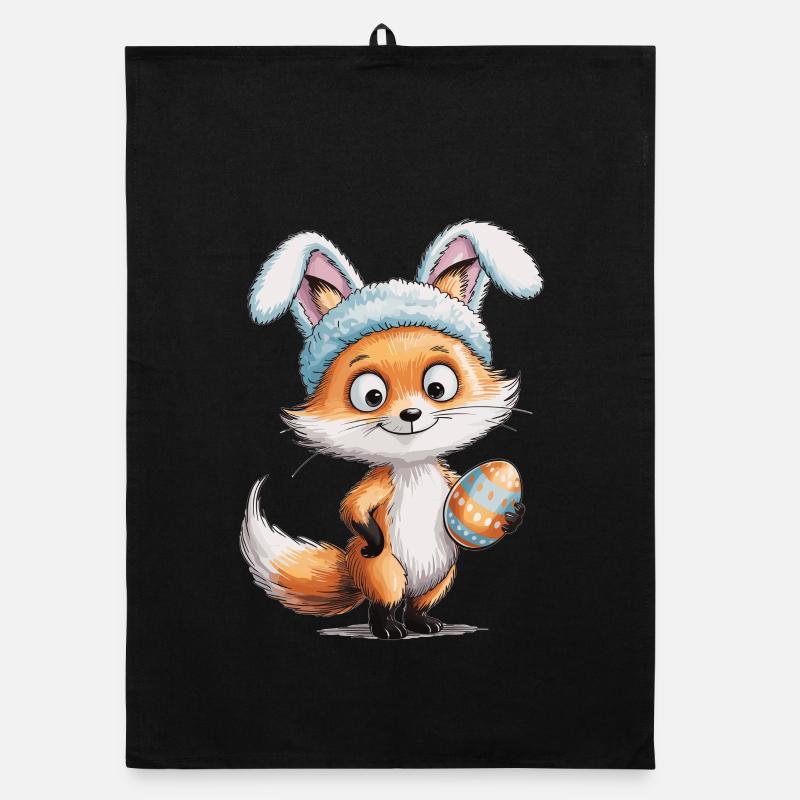 Easter Shirt Fox with Easter Bunny Ears Organic dish towel