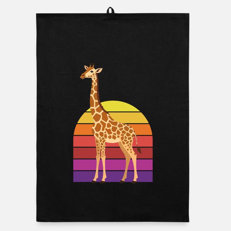 Girafe rétro Coucher de soleil vintage Torchon bio