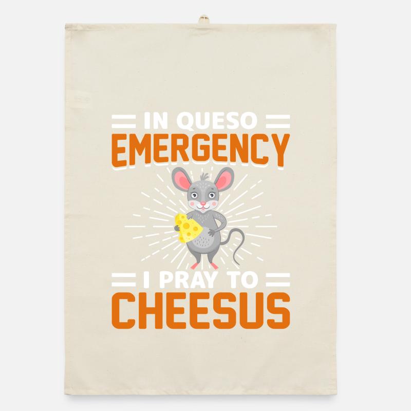 Dans Queso Emergency, je prie Cheesus Mouse Graphic Torchon bio