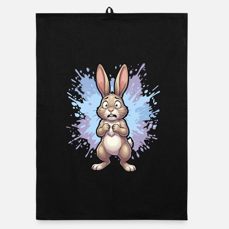 Distraught rabbit with paint splash Organic dish towel