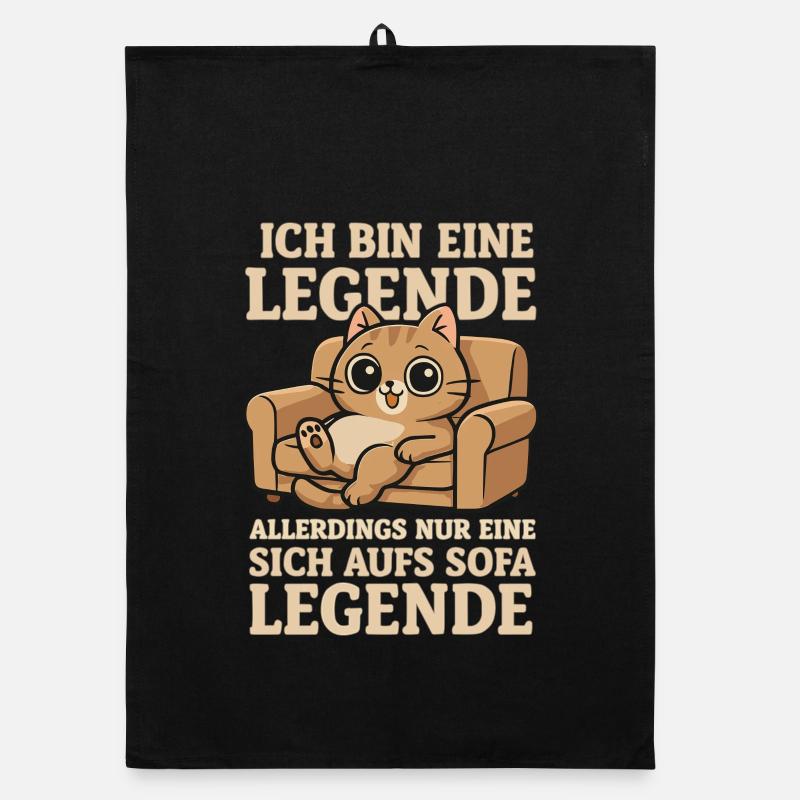 Cat Sofa Legend Funny Saying - Organic dish towel - black