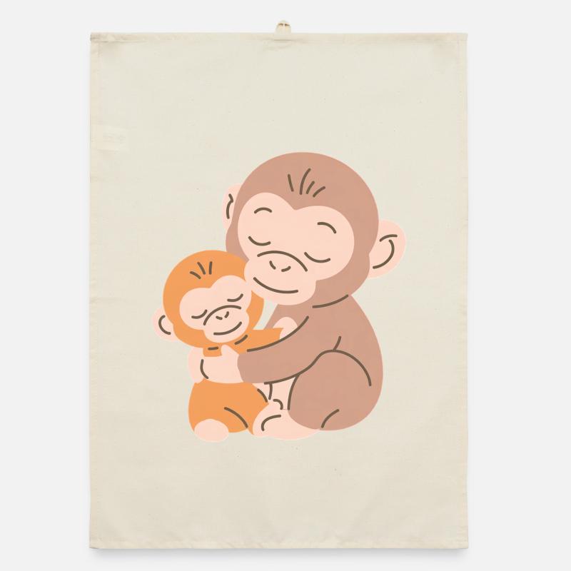 Les singes s’embrassent : Mère et Bébé Torchon bio