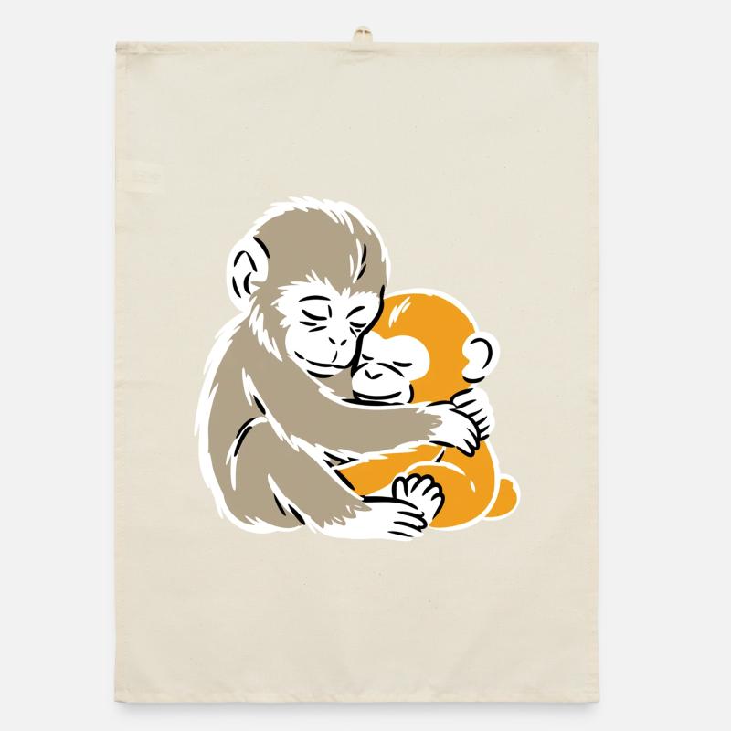 Monkey Hug Duo Illustration Organic Geschirrtuch