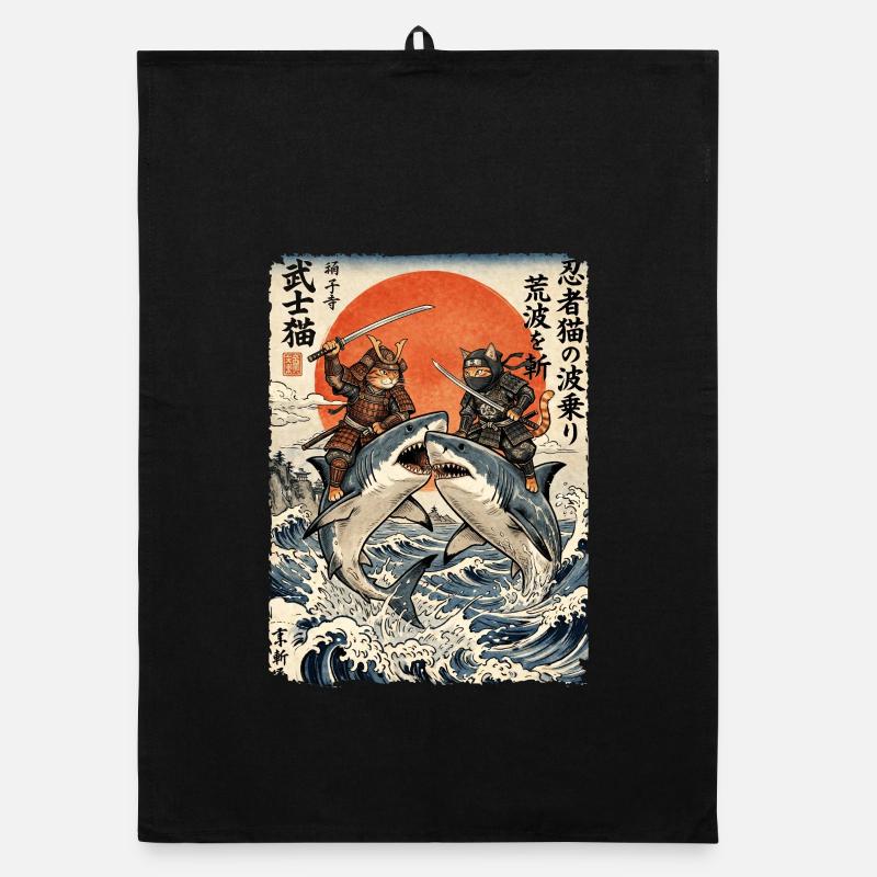 Samurai Katze, Ninja Katze, Hai, Japanisch Organic Geschirrtuch