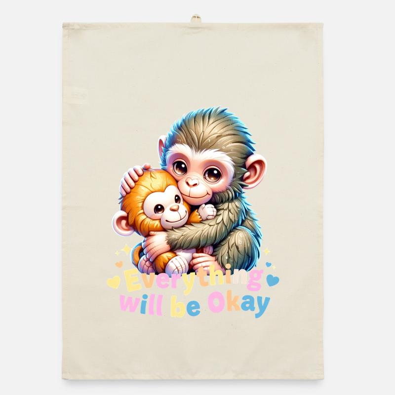 Everything Will Be Okay Monkey Hug Organic dish towel