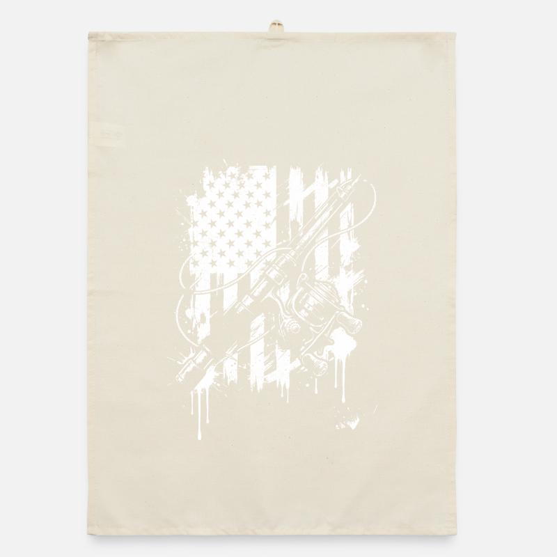 Canne à pêche grunge et graphique de drapeau Torchon bio