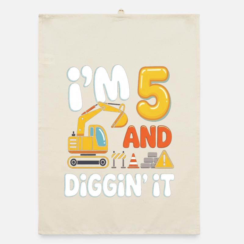 Ich bin 5 – Baustellen Geburtstag Organic Geschirrtuch