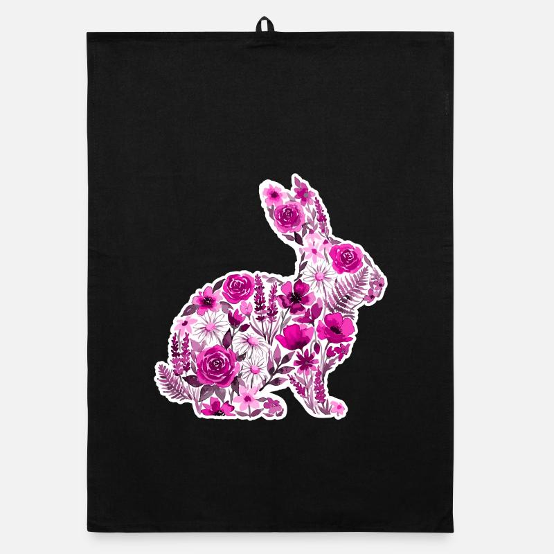 Fleurs Silhouette de Lapin Rose Torchon bio