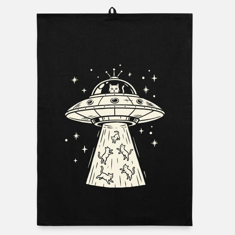 Katzen UFO Entführung - Tierisches Alien Sci-Fi Organic Geschirrtuch