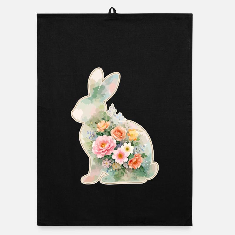 Hase Aquarell Blumen Ostern Organic Geschirrtuch