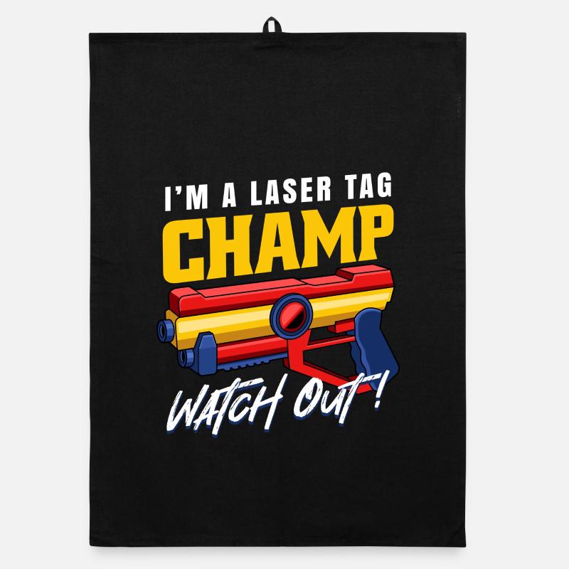 Champion de laser tag Attention Graphique Blaster drôle Torchon bio