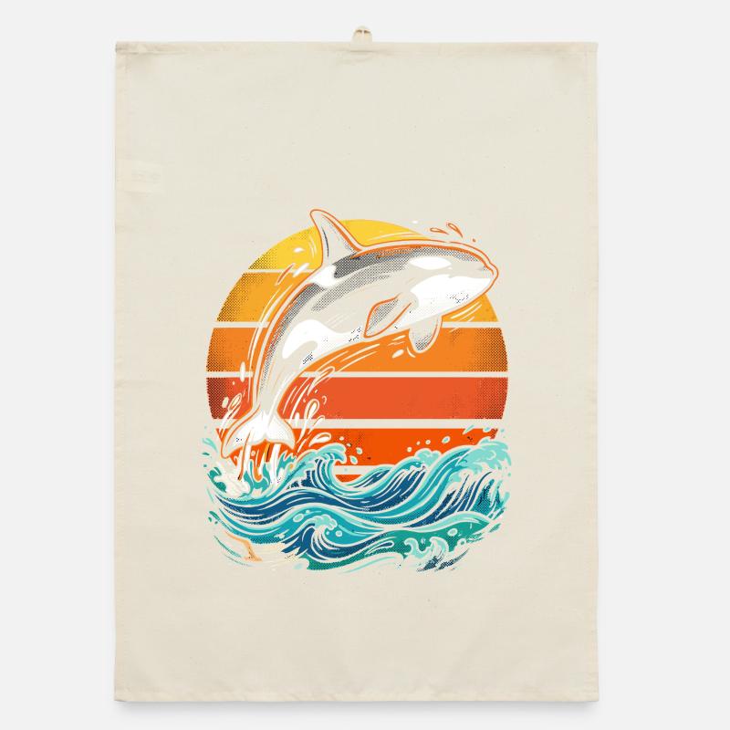 Orca at sunset Organic dish towel