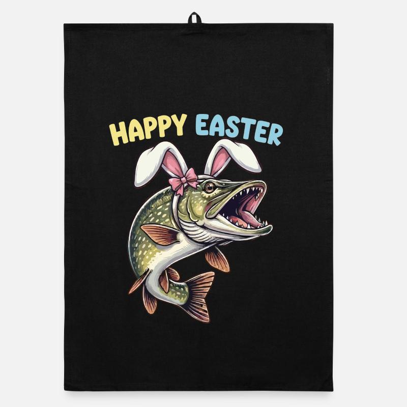 Easter fish pike with rabbit ears Organic dish towel