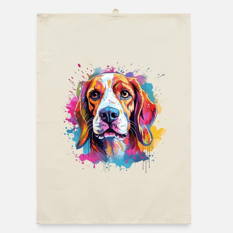 Art coloré de chien éclaboussé Beagle Torchon bio