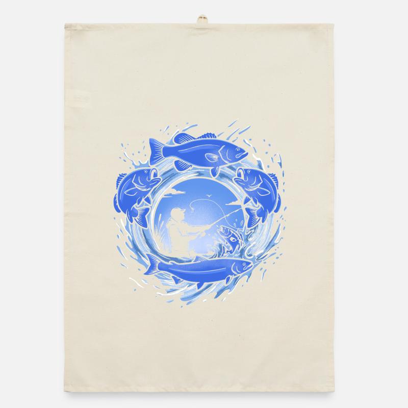 Pêche – graphismes dynamiques de poissons et de pêcheurs Torchon bio