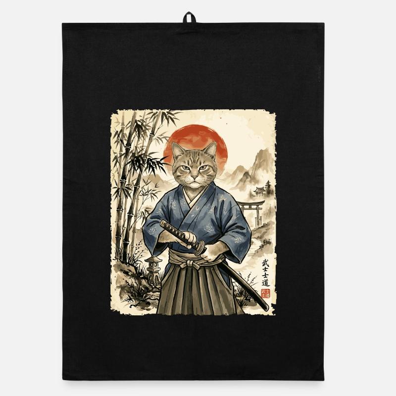 Samurai, Katze, Kater, Japanische Kunst, Anime Organic Geschirrtuch