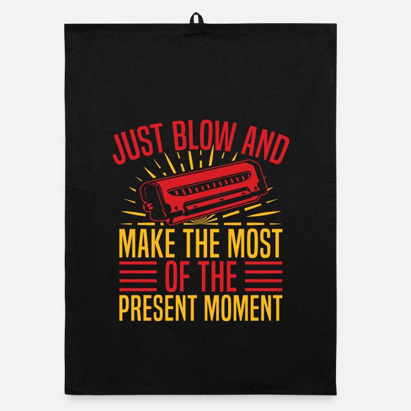 Funny Harmonica Player Just Blow & Present Moment Organic Geschirrtuch