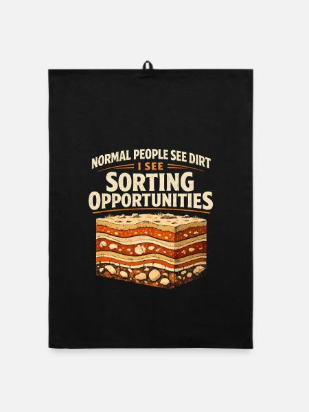 Dirt? No, sorting chance | Geology Humor - Organic dish towel - black - Front