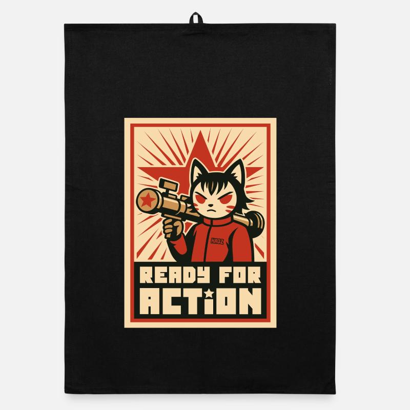 Retro Cat Commando: Ready for Action Organic dish towel