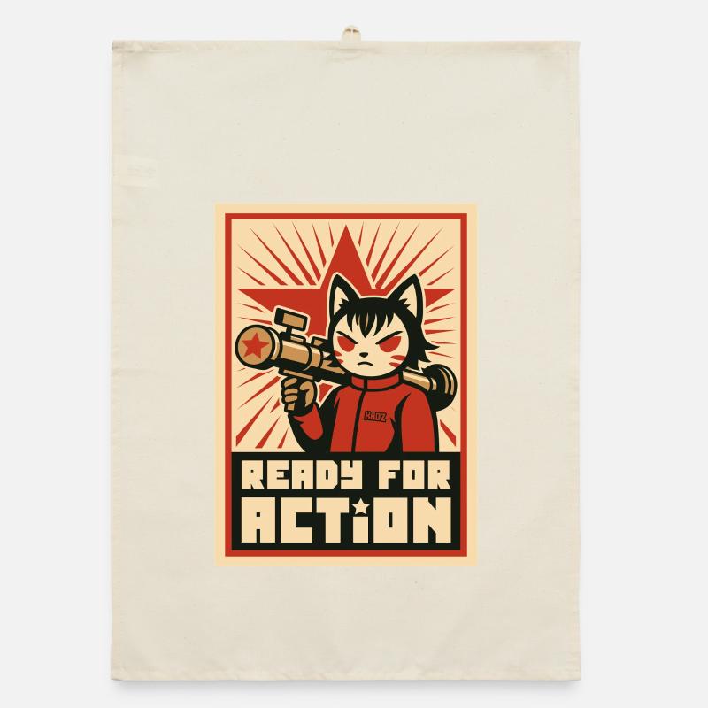 Retro Cat Commando: Bereit für den Einsatz Organic Geschirrtuch