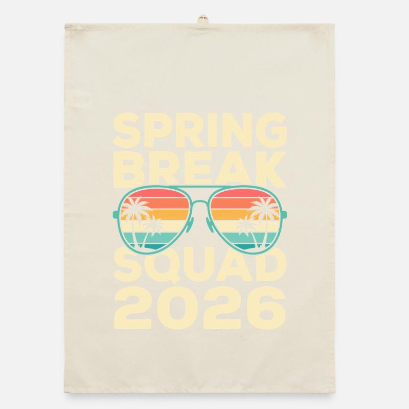 Spring Break Squad 2026 Design rétro de palmiers Torchon bio