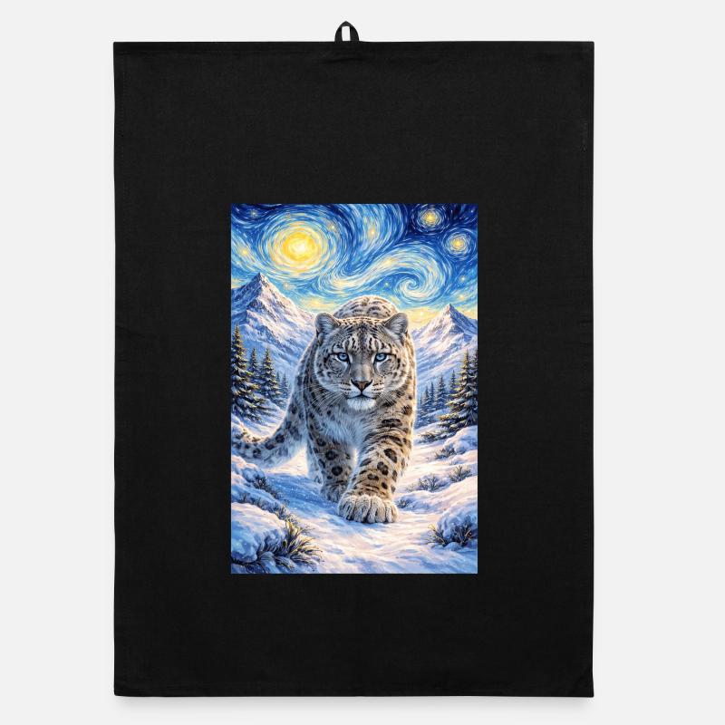 Schneeleopard im Sternenwald Organic Geschirrtuch