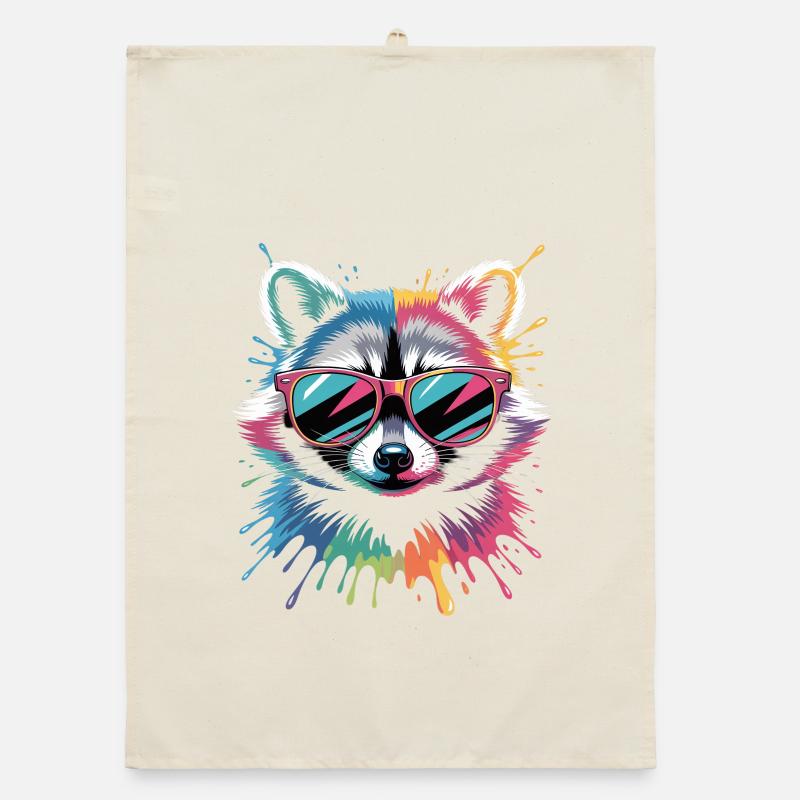 Bunter Waschbär Wasserfarben Spritzer Graffiti Organic Geschirrtuch