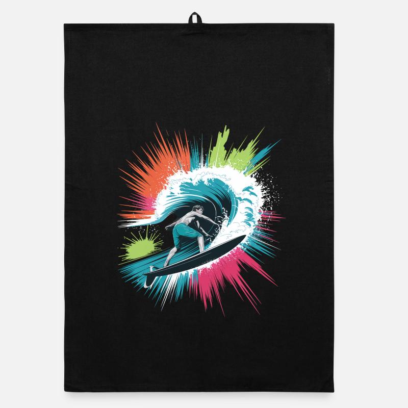 Aquarelles surfeuses colorées, éclaboussures, graffiti Torchon bio