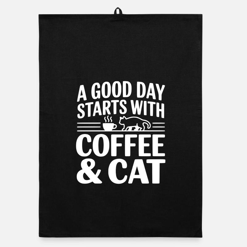 A Good Day Starts with Coffee & Cat Organic dish towel
