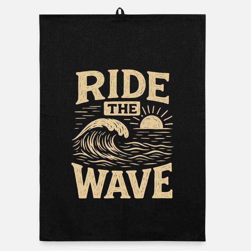 RIDE THE WAVE Vintage Surf Waves Statement Organic dish towel