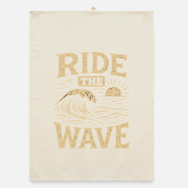 RIDE THE WAVE Vintage Surf Waves Statement Organic dish towel