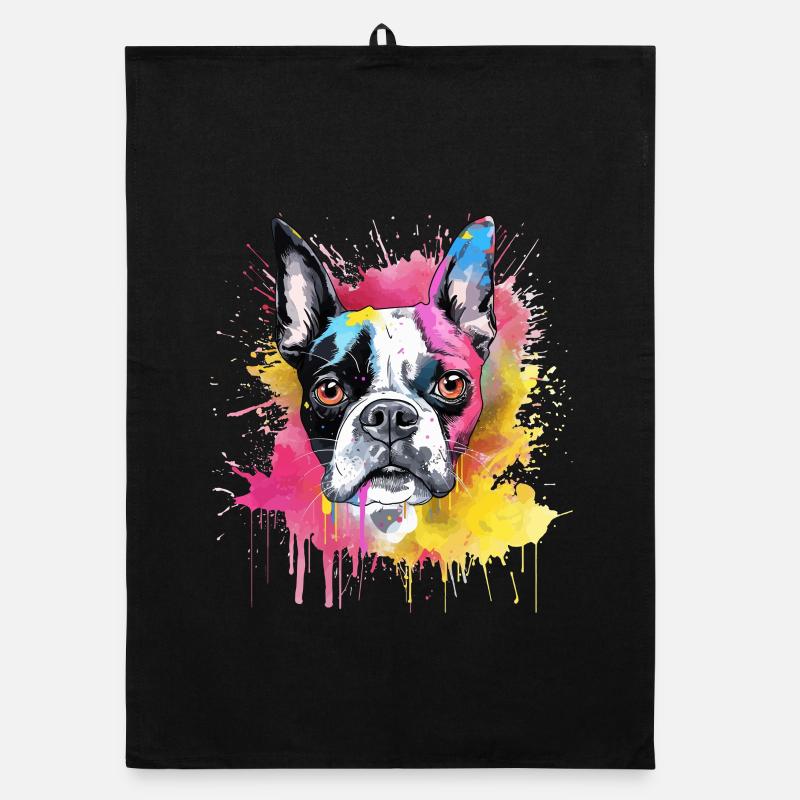 Boston Terrier, chien coloré à l’art éclaboussé Torchon bio