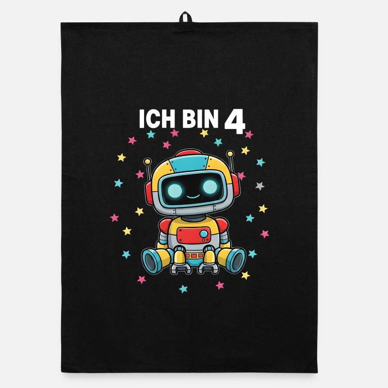 Ich bin 4 - Süßes Roboter zum 4. Geburtstag Organic Geschirrtuch