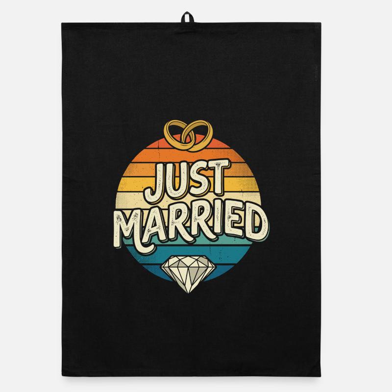 Just Married Retro Regenbogen Organic Geschirrtuch