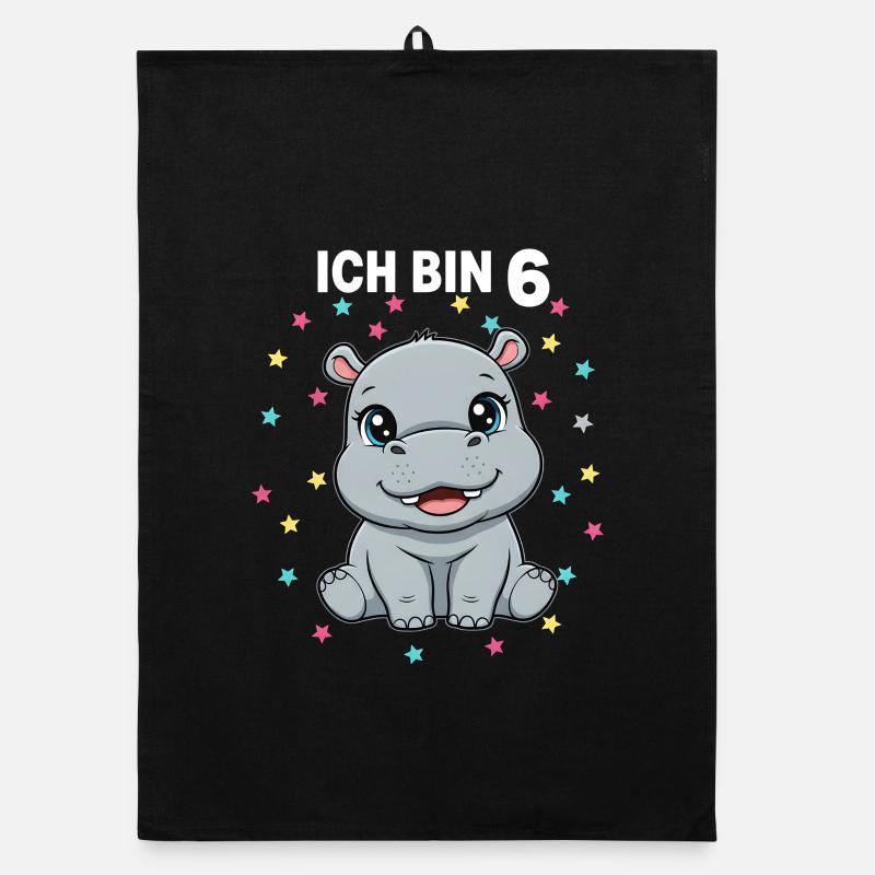Ich bin 6 - Süßes Nilpferd zum 6. Geburtstag Organic Geschirrtuch